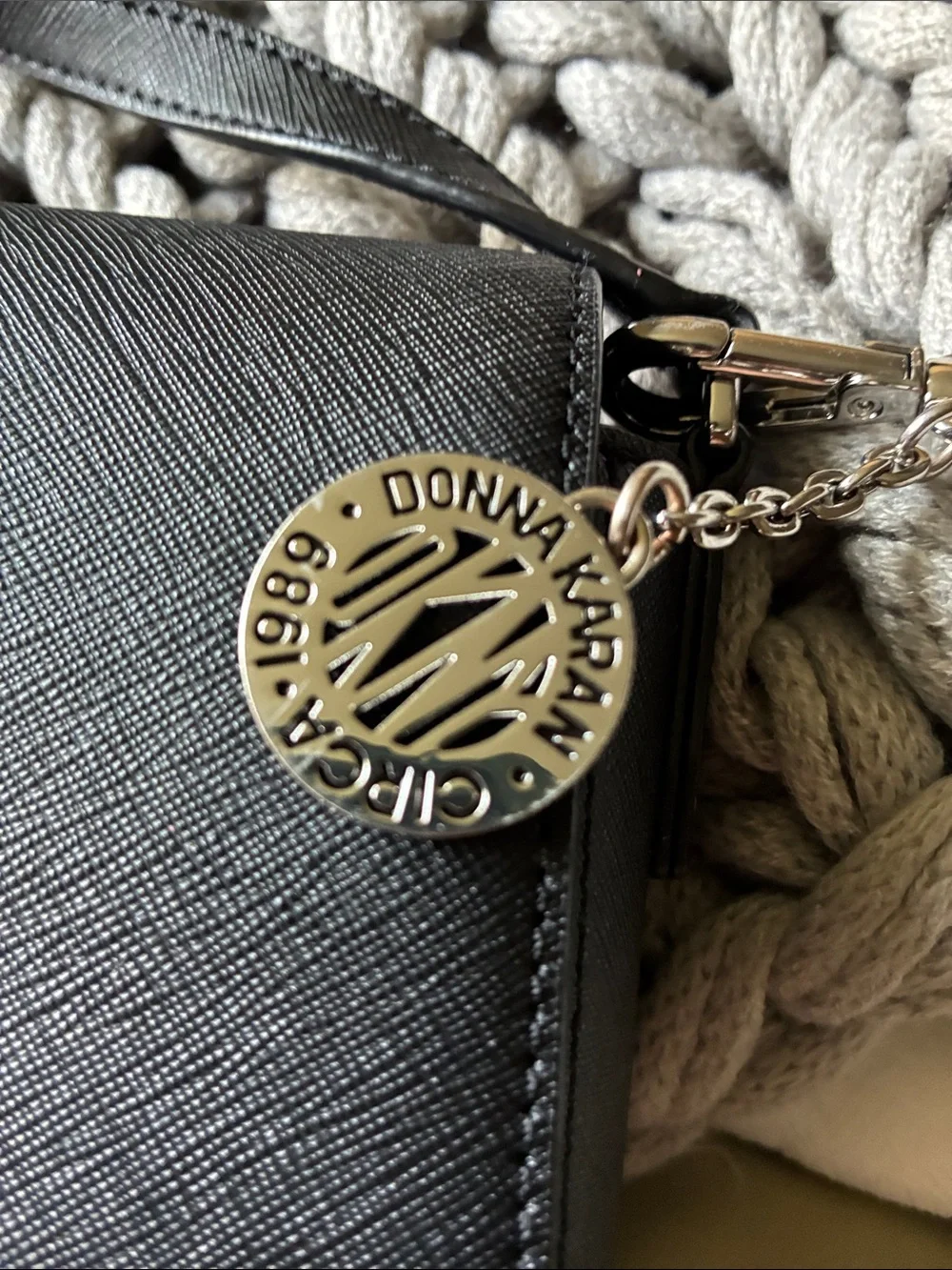 DKNY Black Crossbody Bag with Silver Charm